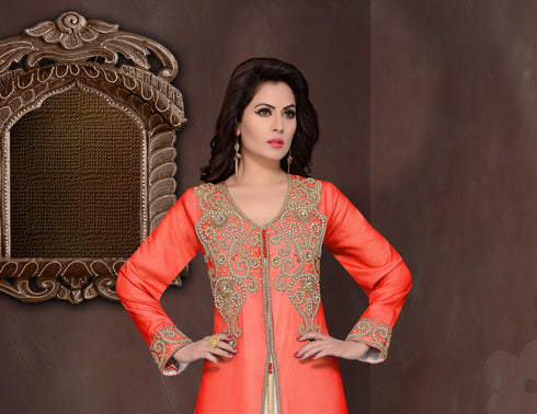 Red embroidered georgette islamic kaftans with hijab
