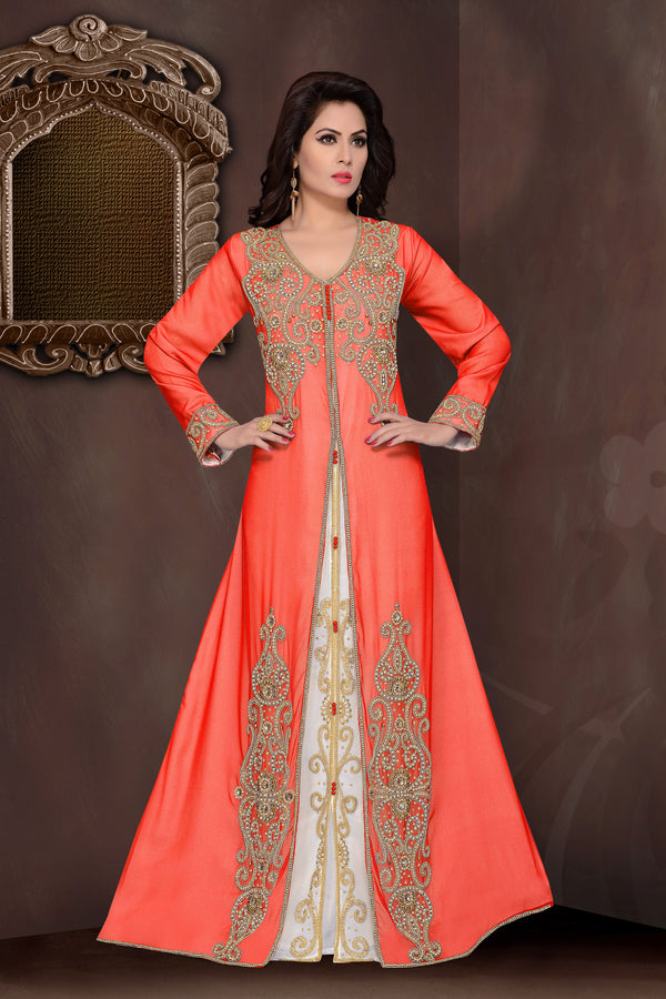 Red embroidered georgette islamic kaftans with hijab