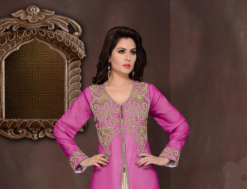 Wine embroidered georgette Islamic kaftans with hijab