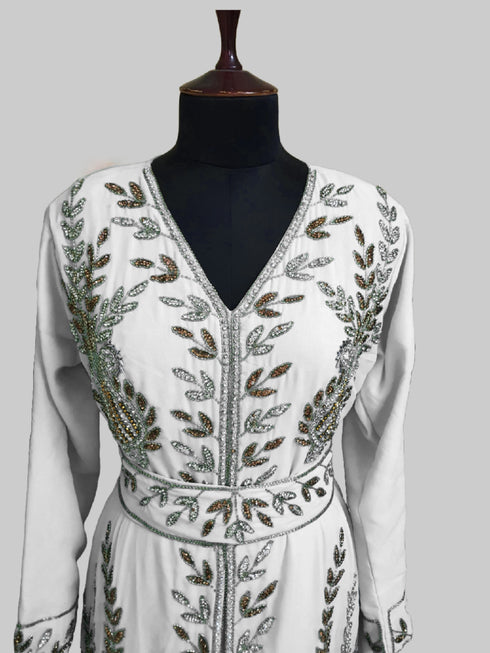 Off White color luxurious Full Sleeves Handmade Moroccan Kaftan.