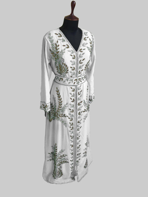 Off White color luxurious Full Sleeves Handmade Moroccan Kaftan.