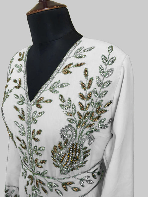 Off White color luxurious Full Sleeves Handmade Moroccan Kaftan.