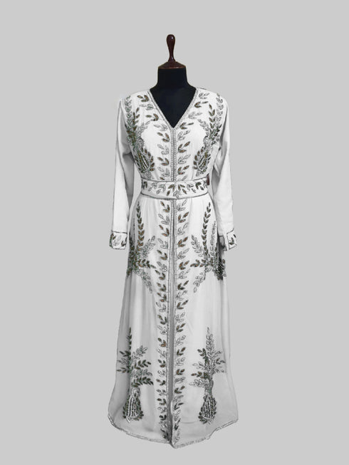 Off White color luxurious Full Sleeves Handmade Moroccan Kaftan.