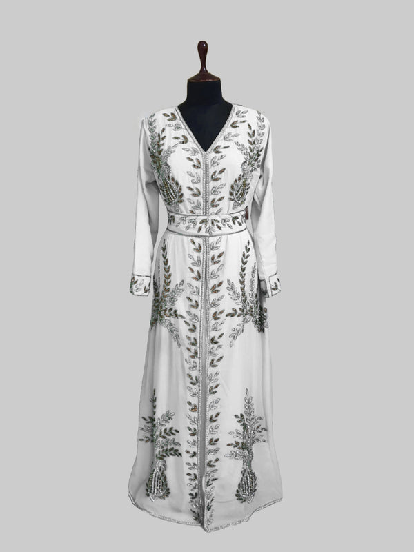 Off White color luxurious Full Sleeves Handmade Moroccan Kaftan.