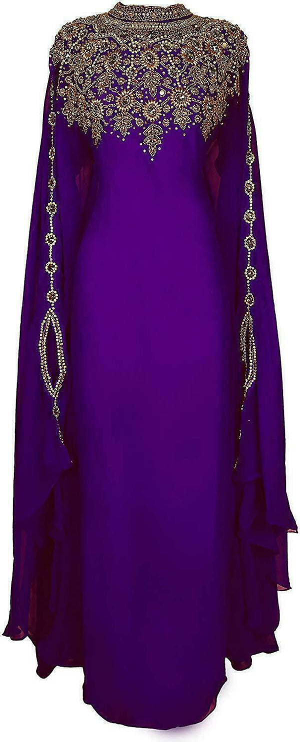 Luxurious Royal Blue Kaftan Gown with Gold Stone Work | Wedding & Formal Event Dress