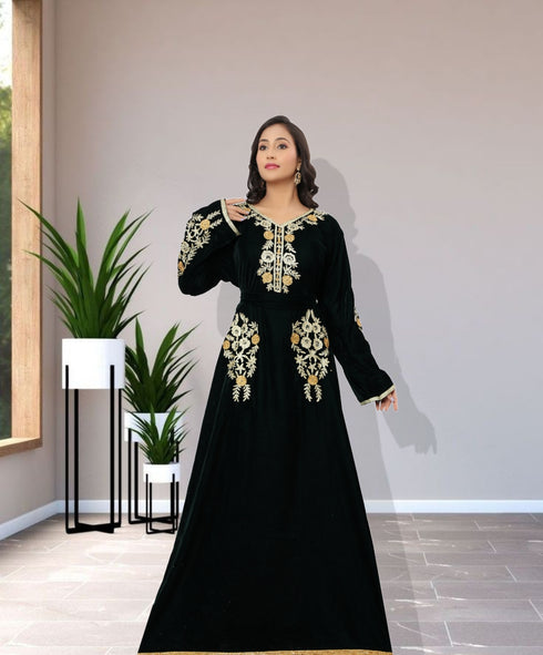 Royal Velvet Moroccan Dubai Kaftan Party Wear Wedding Women Dress Kaftan Takshita Wear Dress
