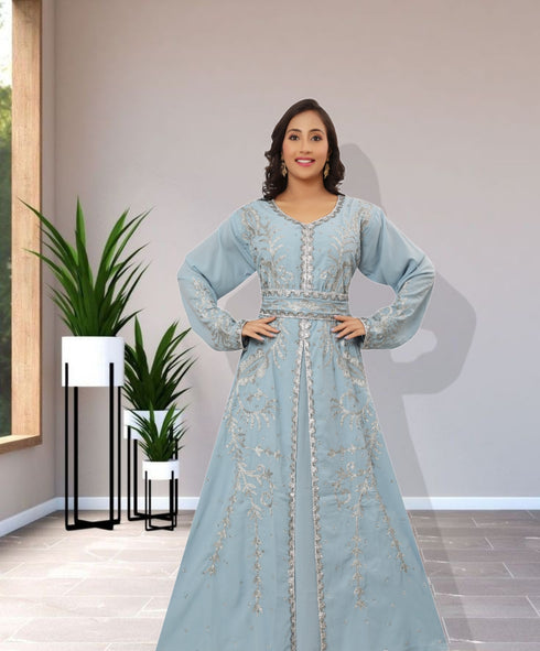 Sky Blue Georgette Aari Work Islamic Kaftan