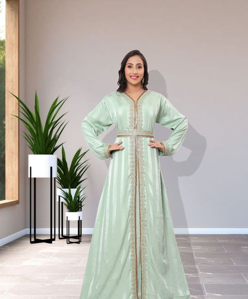 Sale sea Green Georgette Dubai Kaftan Wedding Bridesmaid African Abaya Gown Women Dress