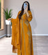 Grand Mustard Yellow Kaftan Gown with Heavy Gold Zari & Beaded Work | Event Dress