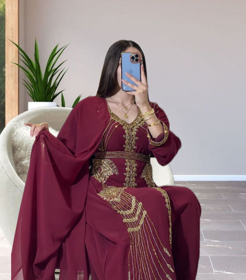 Purple Georgette Zari Work Kaftan