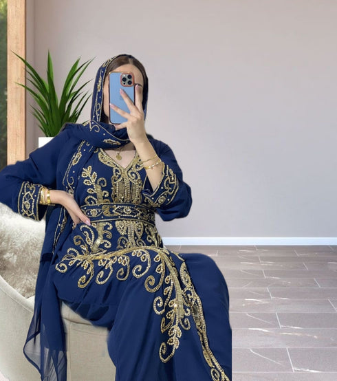 Navy Blue Georgette Zari Work Kaftan For Women