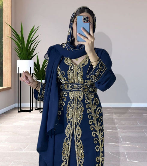 Navy Blue Georgette Zari Work Kaftan For Women