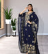 Regal Navy Blue Farasha Kaftan with Heavy Gold Zari Work | Event Dress