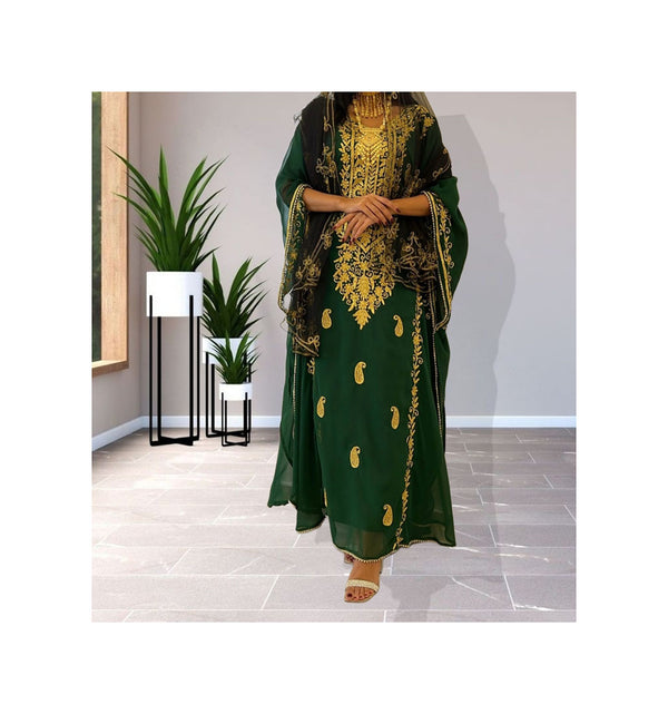 Green Georgette Zari Work kaftan