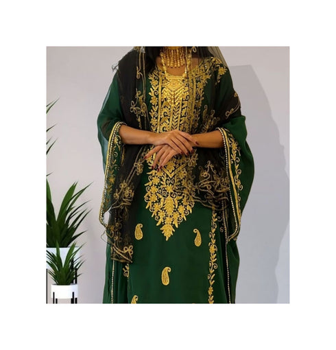 Green Georgette Zari Work kaftan