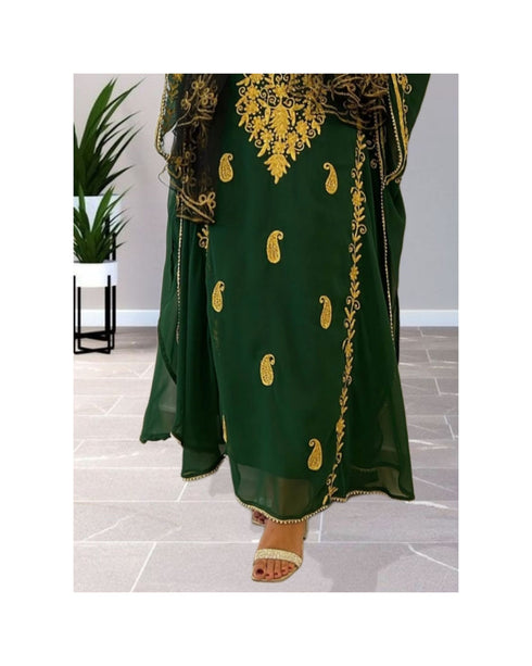 Green Georgette Zari Work kaftan