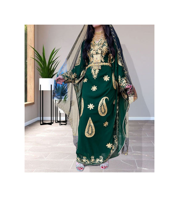 Dark Green Georgette Zari Work Kaftan