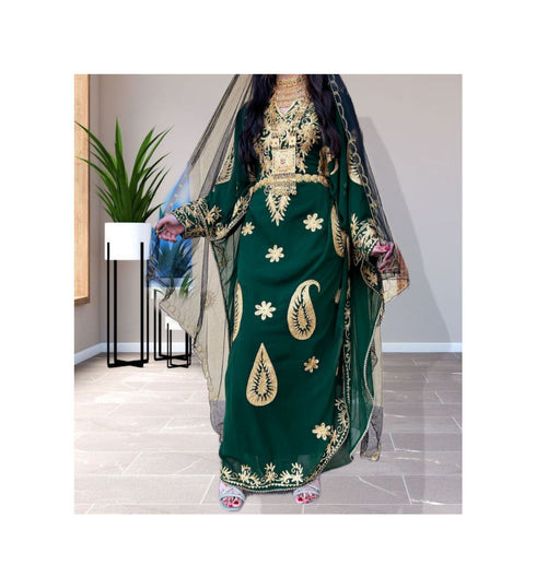 Dark Green Georgette Zari Work Kaftan