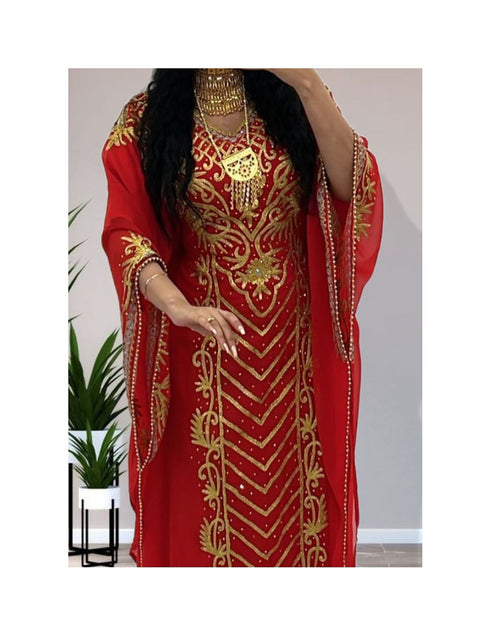 Grand Ruby Red Kaftan Gown with Heavy Gold Zari Work | Wedding & Event Dress