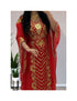 Grand Ruby Red Kaftan Gown with Heavy Gold Zari Work | Wedding & Event Dress