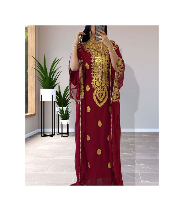 Maroon Georgette Zari Work Kaftan