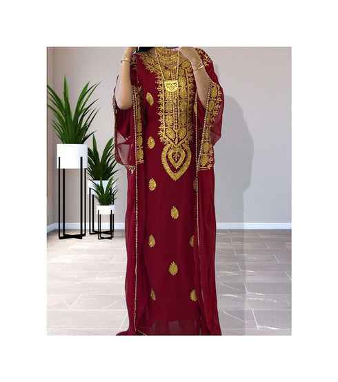 Maroon Georgette Zari Work Kaftan
