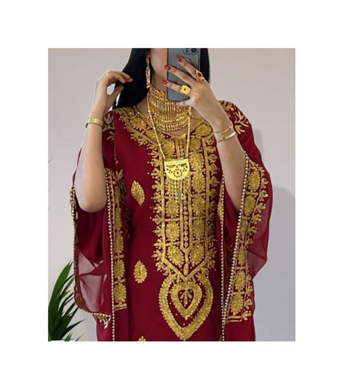 Maroon Georgette Zari Work Kaftan