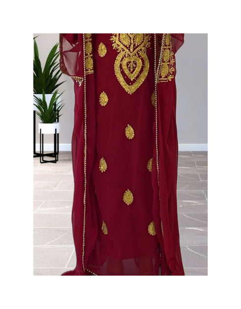 Maroon Georgette Zari Work Kaftan