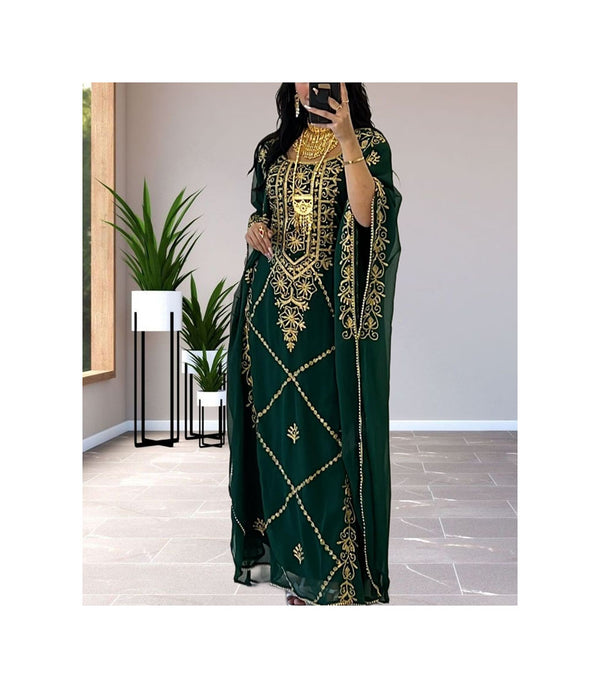 Green Georgette Zari Work Kaftan for Women