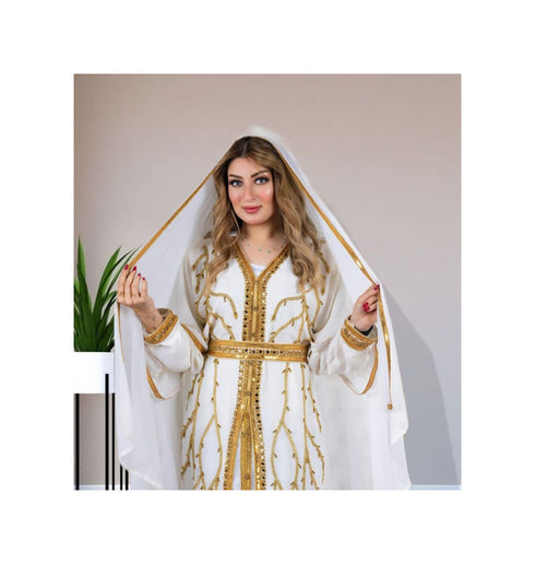 White Kaftan Handcrafted Georgette Aari Work Party Wear Fully Stitched Dresses 0213