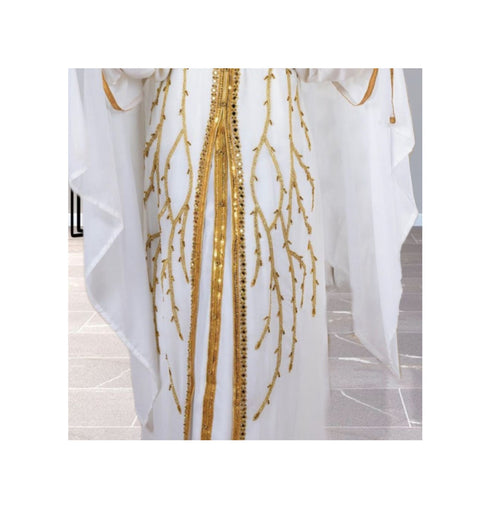 White Kaftan Handcrafted Georgette Aari Work Party Wear Fully Stitched Dresses 0213