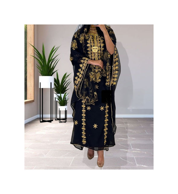 Black Kaftan Handcrafted Georgette Embroidered Work Party Wear Fully Stitched Dresses 0215