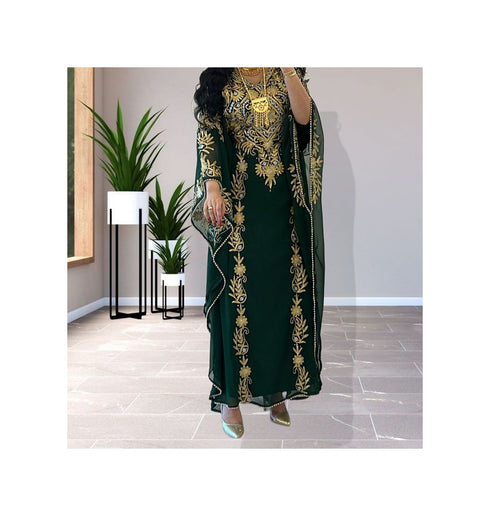 Forest Green Georgette Zari Work Kaftan