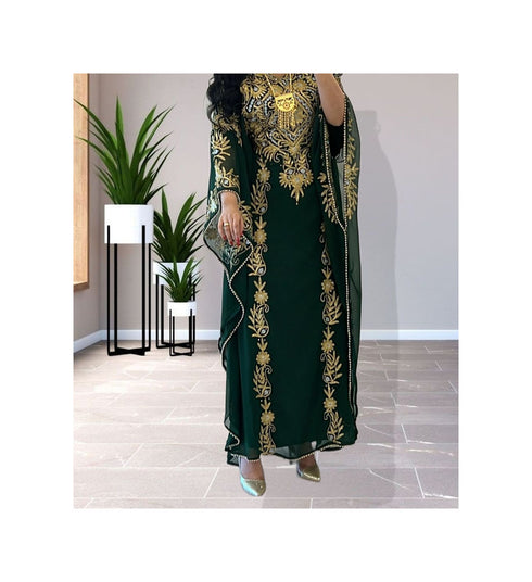 Forest Green Georgette Zari Work Kaftan