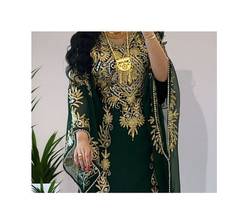Forest Green Georgette Zari Work Kaftan