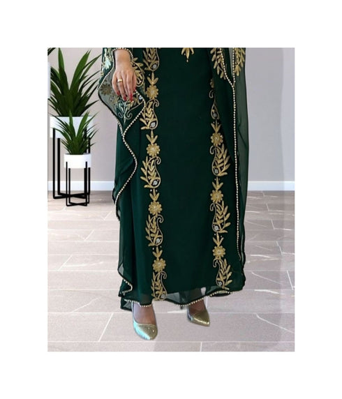 Forest Green Georgette Zari Work Kaftan