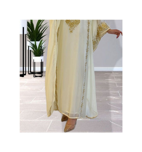 Off-White Kaftan Handcrafted Georgette Embroidered Work Party Wear Fully Stitched Dresses 0220