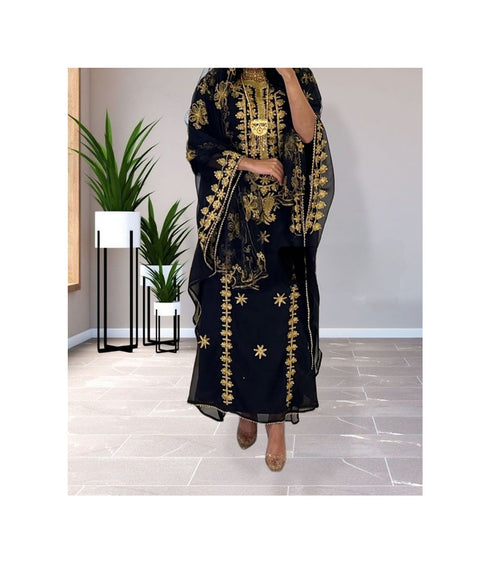 Black Kaftan Handcrafted Georgette Embroidered Work Party Wear Fully Stitched Dresses 0231