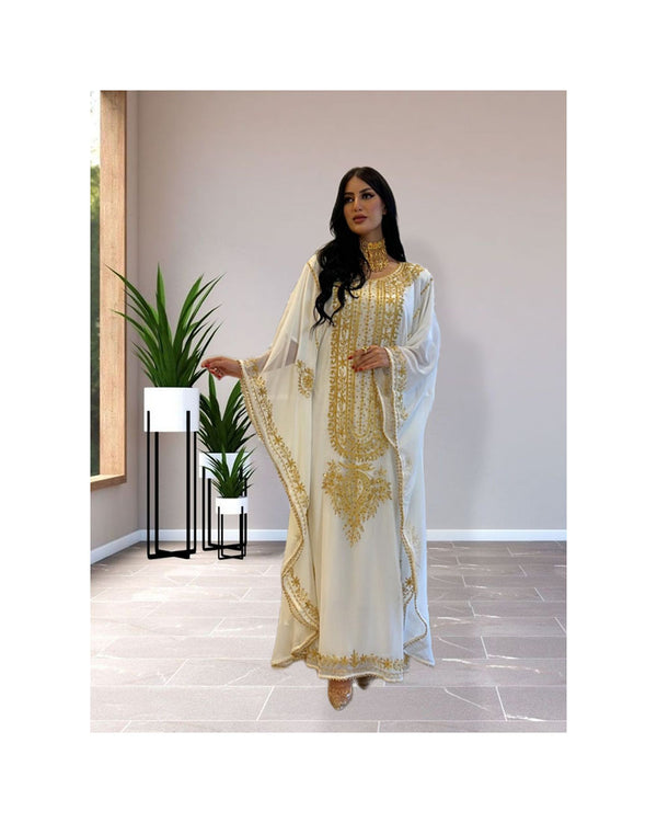 White Kaftan Handcrafted Georgette Embroidered Work Party Wear Fully Stitched Dresses 0233