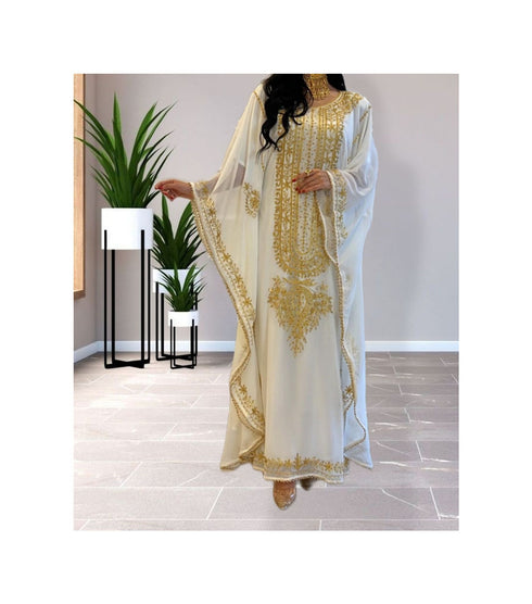 White Kaftan Handcrafted Georgette Embroidered Work Party Wear Fully Stitched Dresses 0233