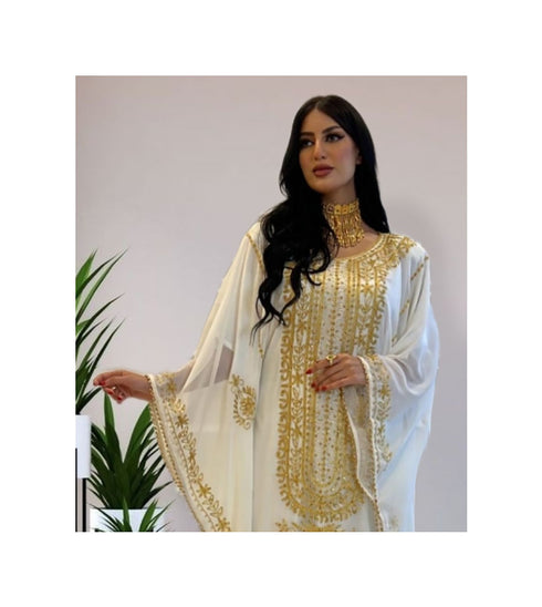 White Kaftan Handcrafted Georgette Embroidered Work Party Wear Fully Stitched Dresses 0233