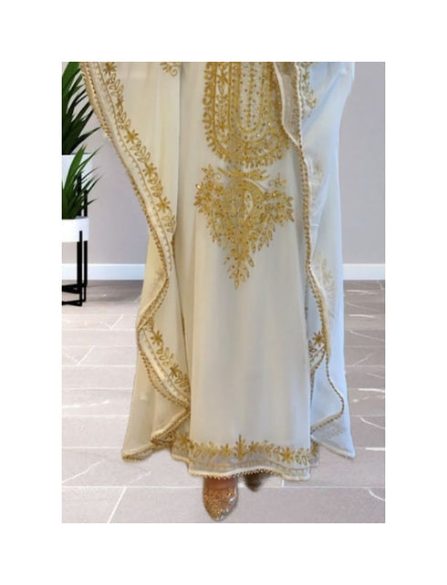 White Kaftan Handcrafted Georgette Embroidered Work Party Wear Fully Stitched Dresses 0233