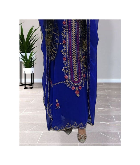 Royal-Blue Kaftan Handcrafted Georgette Embroidered Work Party Wear Fully Stitched Dresses 0236
