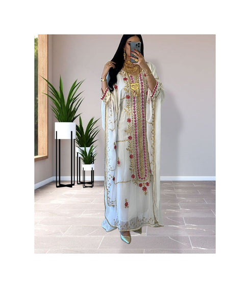 White Kaftan Handcrafted Georgette Embroidered Work Party Wear Fully Stitched Dresses 0237
