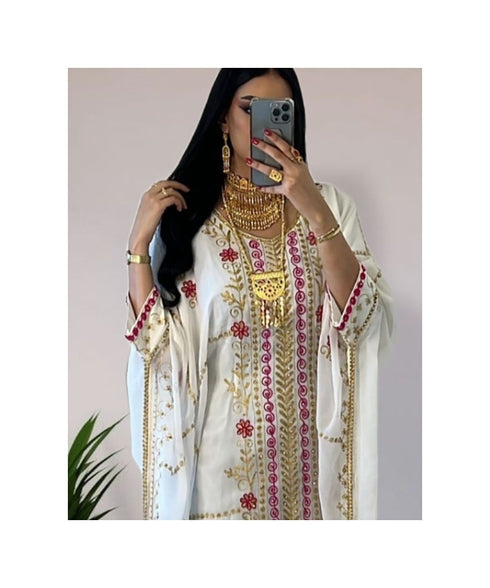 White Kaftan Handcrafted Georgette Embroidered Work Party Wear Fully Stitched Dresses 0237