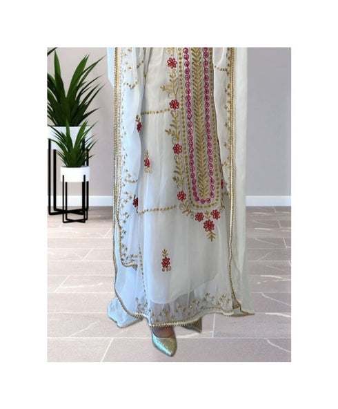 White Kaftan Handcrafted Georgette Embroidered Work Party Wear Fully Stitched Dresses 0237