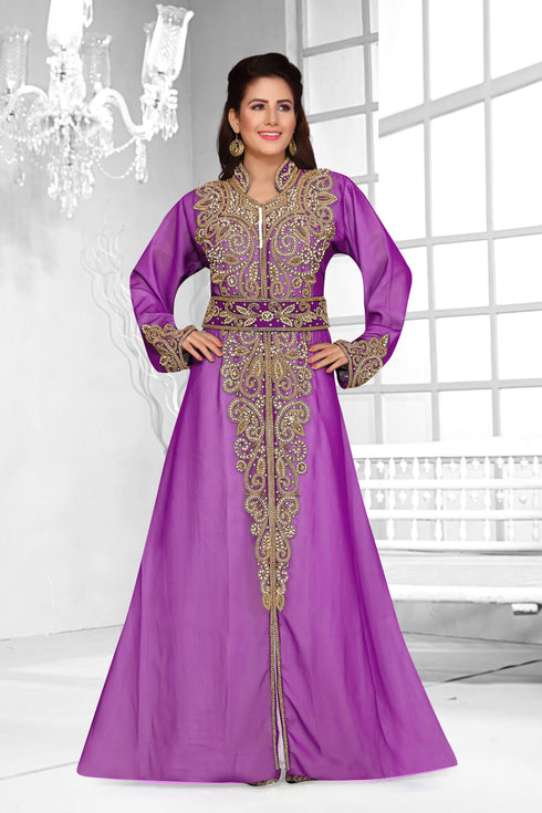 Purple & White color luxurious Full Sleeves Handmade Moroccan Kaftan .
