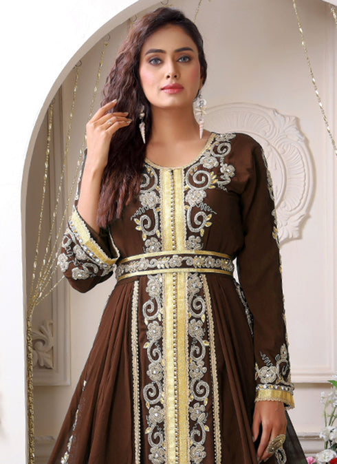 Brown Georgette Stone Work Kaftan for Women