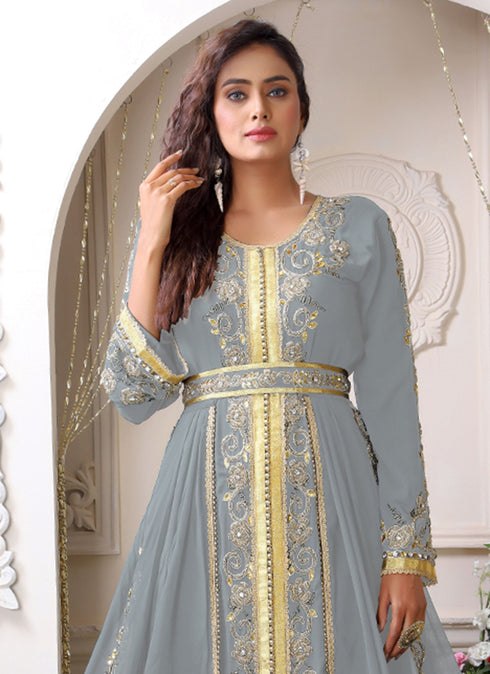 Grey Georgette Stone Work Kaftan
