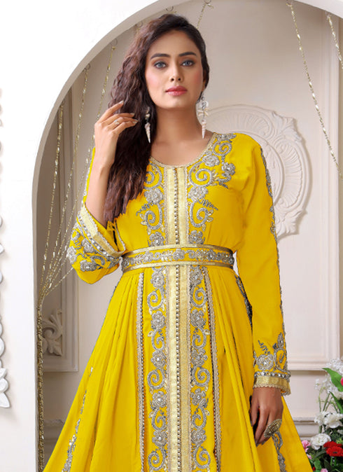 Arabic yellow wedding designer moroccan kaftan